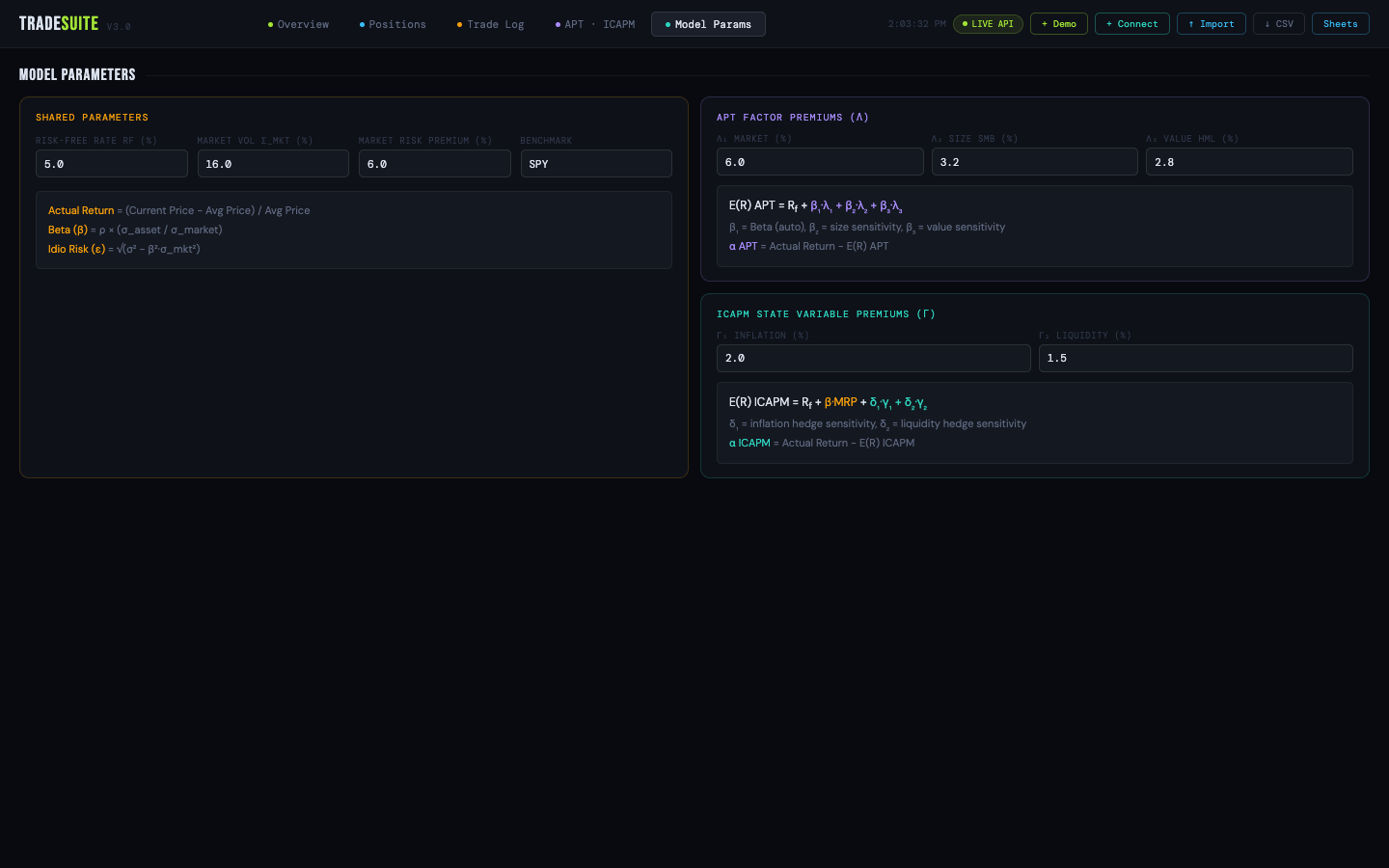 TRADING SUITE screen