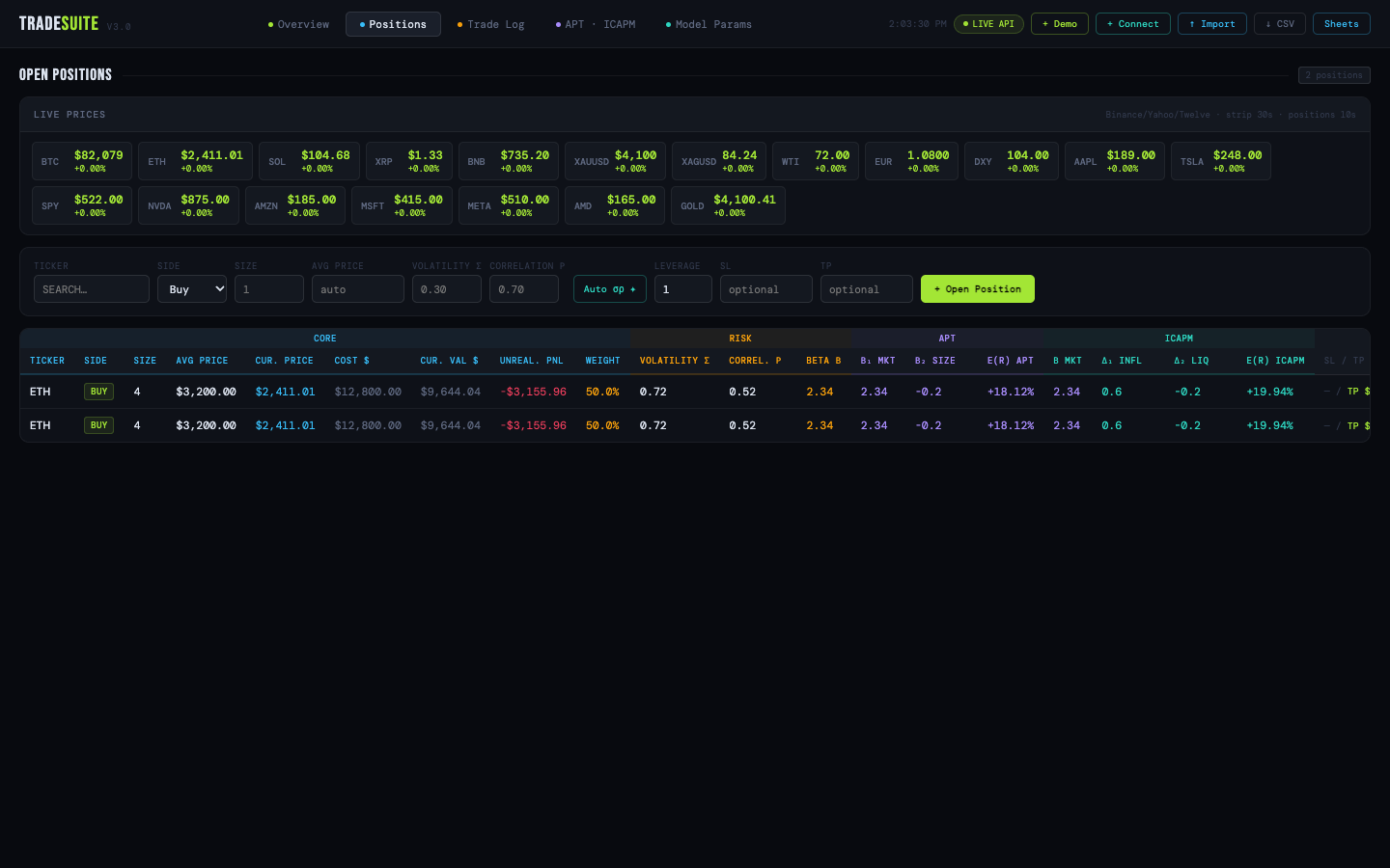 TRADING SUITE screen